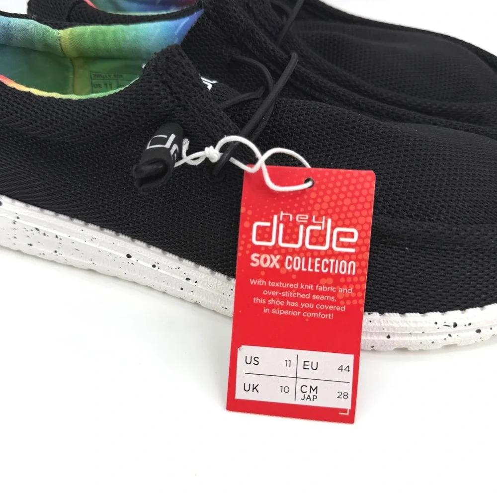Hey Dude Wally Sox Mens 11 Black Pride Rainbow Tie Dye Speckled Loafers RARE